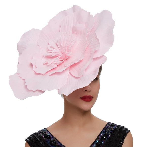 House Of Adornments Accessories - Giant Baby Pink fabric flower hat headband Hairclip pinup avant garde